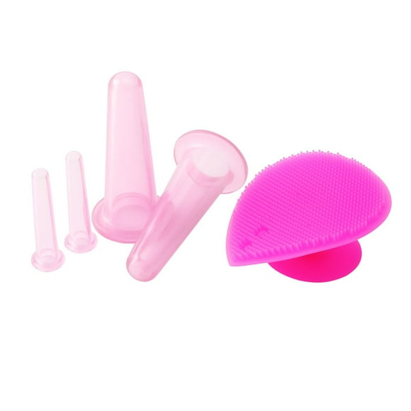 New Arrival 5pcs Silicone Face Eye Cupping Jar Facial Massage Cups with Cleansing Brush