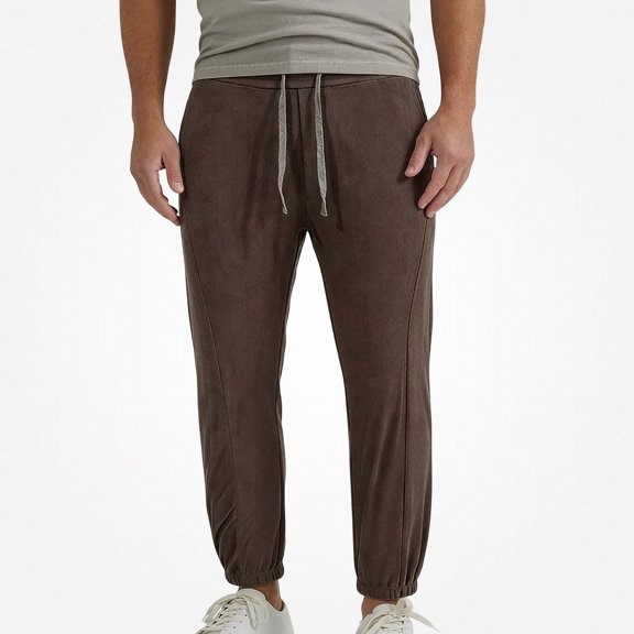 HOMADLES Mens Solid Color Joggers Elastic Waist Winter Warm Pants Side Pocket Casual Pants Coffee Size 2XL