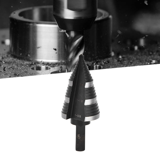 Broca Escalonada De Flauta Recta, Taladro Escalonado Eficiente De 3/16 Pulgadas A 1-3/8 Pulgadas Nitrurado Con Vástago Hexagonal De 3/8 Pulgadas Para Placas De Metal Y Madera De