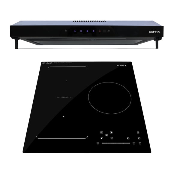 SUPRA Combo VITA 3 Parrilla de Inducción Magnética 3Q-IN 220V y Campana de Pared Nina 60 Cristal Negro