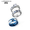 thumbnail image 2 of 3pc Couples Rings Wedding Ring Sets 26kt White Gold Plated Blue Square Cz Titanium band, 2 of 6