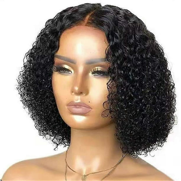 Peluca corta de ondas profundas, cabello humano virgen brasileño rizado, peluca corta bob rizada con cierre frontal, pelucas cortas negras