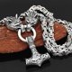 thumbnail image 3 of Collar de acero inoxidable con cabeza de lobo de Thor Mjolnir, colgante de martillo de Thor vikingo nórdico, cadena de rey, collar de amuleto vikingo, regalos vikingos, 3 of 5