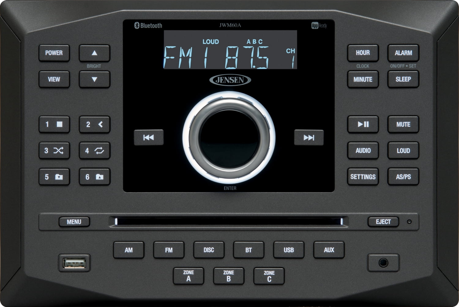Jensen JWM60A Wallmount Stereo DVD/USB/AUX/RCA/MP3/Bluetooth with App