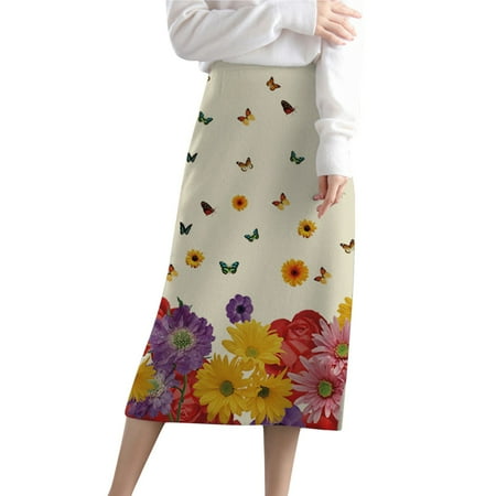 

JDEFEG Table Skirts Winter Women s Elastic Waisted Thigh Knitted Long Bodycon Pencil Skirt Warm Flowers Print Midi Pull On Calf Length Fit Pencil Cheer Skirt for Girls A Xl