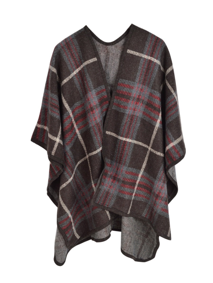 TrendsBlue - Premium Warm Winter Check Plaid Blanket Poncho Shawl Cape ...
