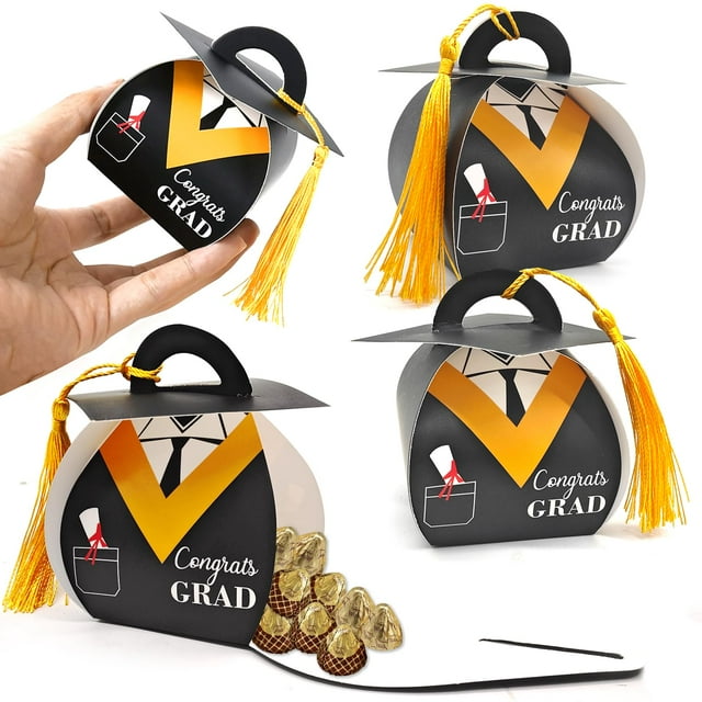 Caja de regalo con gorro de graduación, 30 Uds., decoraciones para fiesta de graduación, cajas de dulces de graduación con borla dorada, caja de regalo para graduación