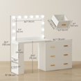 thumbnail image 2 of White Vanity Desk with LED Mirror & Storage - Makeup Table for Bedroom & Dressing Room - 46.5” Wide, 6 Drawers, 3 Color Modes, 2 of 7