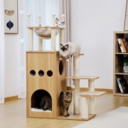 Kmowoo Modern Wooden Cat Tree Multi-Level Cat Tower With Fully Sisal Covering Scratching Posts, Deluxe Condos And Large Space Capsule Nest