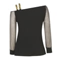 thumbnail image 4 of felwors Women Black Long Shirts Sequin Mesh Tops Print Casual Splice Off Shoulder Cold Loose Sleeve T-Shirt Shiny Blouse Gold, XXL, 4 of 6