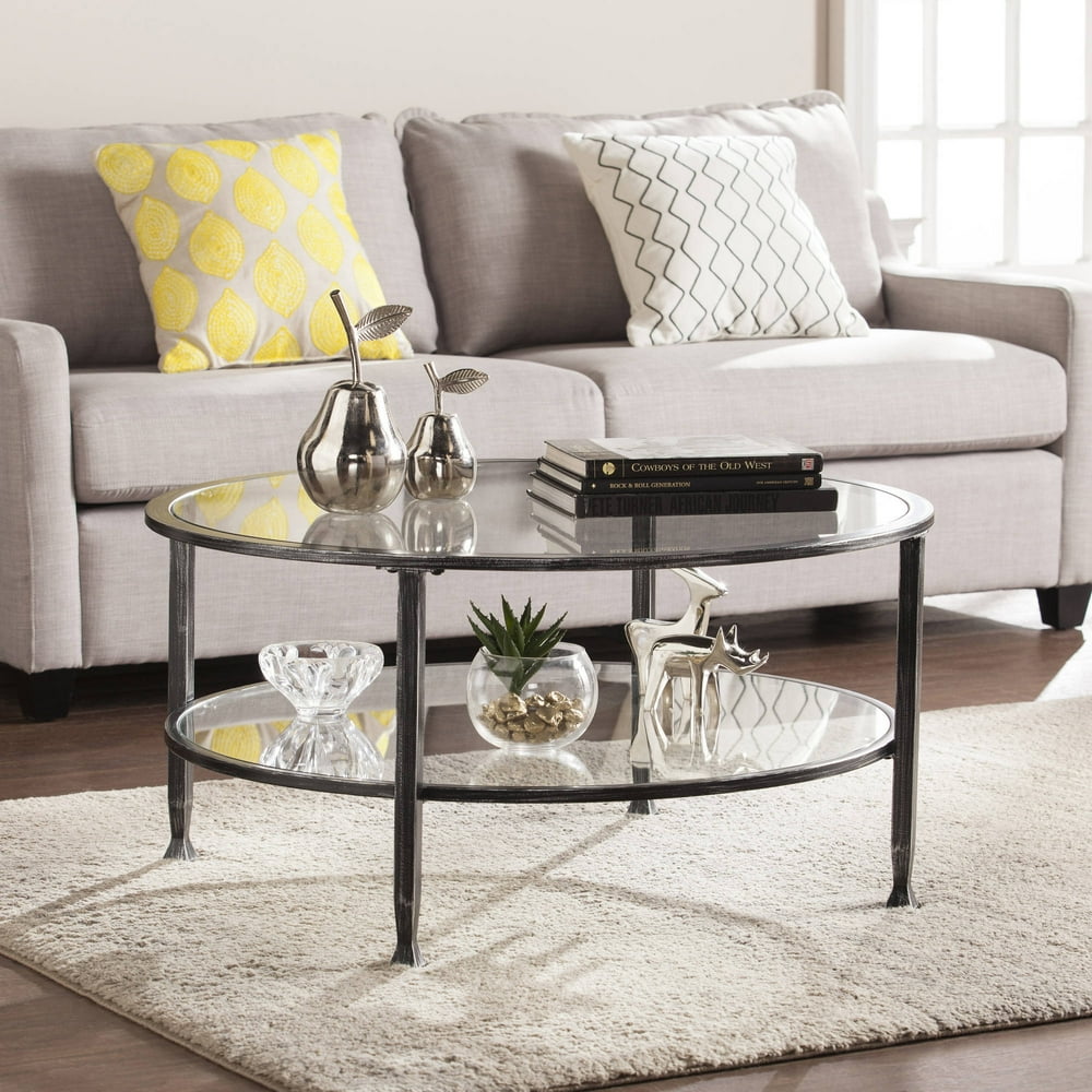 Jumpluff Metal/Glass Round Coffee Table, Black - Walmart.com - Walmart.com