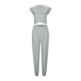 thumbnail image 6 of Pimfylm Women's 2 Piece Set Summer Outfits Lounge Sets Ruched Short Sleeve Tops High Waisted Wide Leg Pants Tracksuit Sets Grey, XXL, 6 of 9