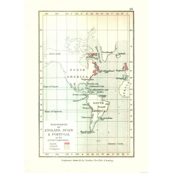 Historic Map - England Spain Portugal Discoveries - Gardiner 1902 - WallArt