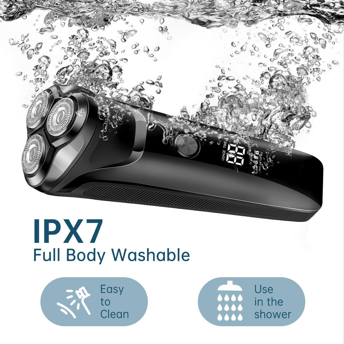 Men's Electric Razor, 2 in 1 4D Electric Rotary Shaver Cordless Rechargeable Face Beard Trimmer IPX7 Waterproof Dry/Wet, W/ LED Display & Holder for Husband Dad Travel - image 5 of 8