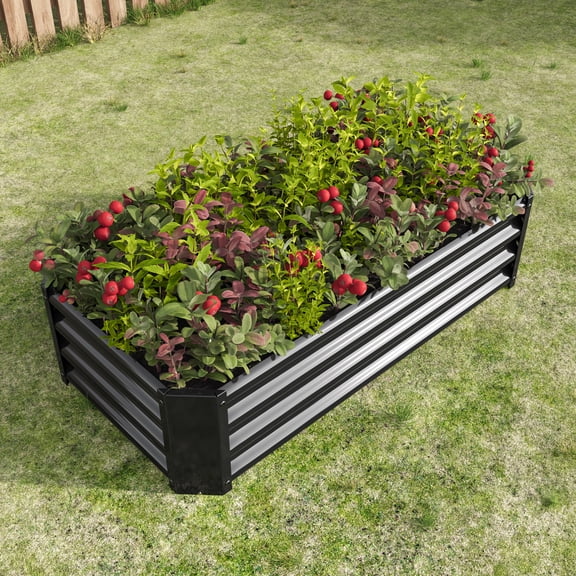 YYAo Outdoor Planter Garden Boxes Large Metal Planter Box, Metal Raised Garden Bed, Rectangle Raised Planter 4×2×1ft for Flowers Plants, Vegetables Herb Veezyo Black