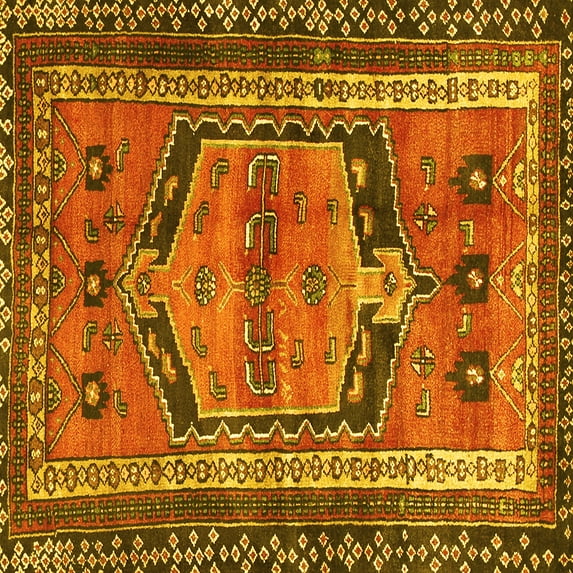 Ahgly Company Indoor Square Persian Yellow Traditional Area Rugs, 7' Square