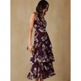 thumbnail image 4 of Multicolor Floral Print V-Neck Sleeveless Ruffle Hem Maxi Dress, Lightweight Chiffon, Slimming Waist, Elegant Romantic Style, 4 of 8