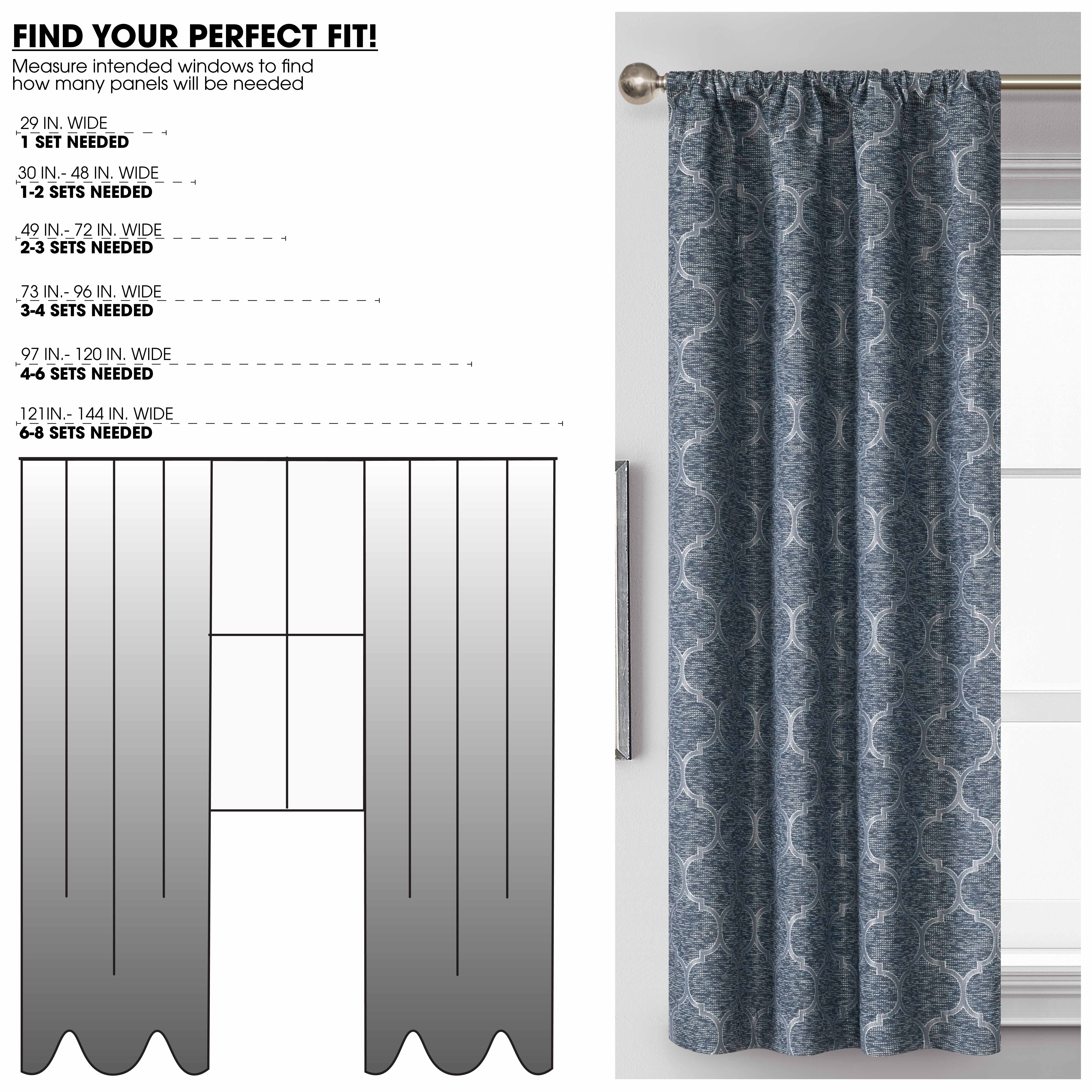 (2 pack) Mainstays Jacquard Blackout Panel Pair, Set of 2 Curtains, Blue Ogee, 37"W x 63" L