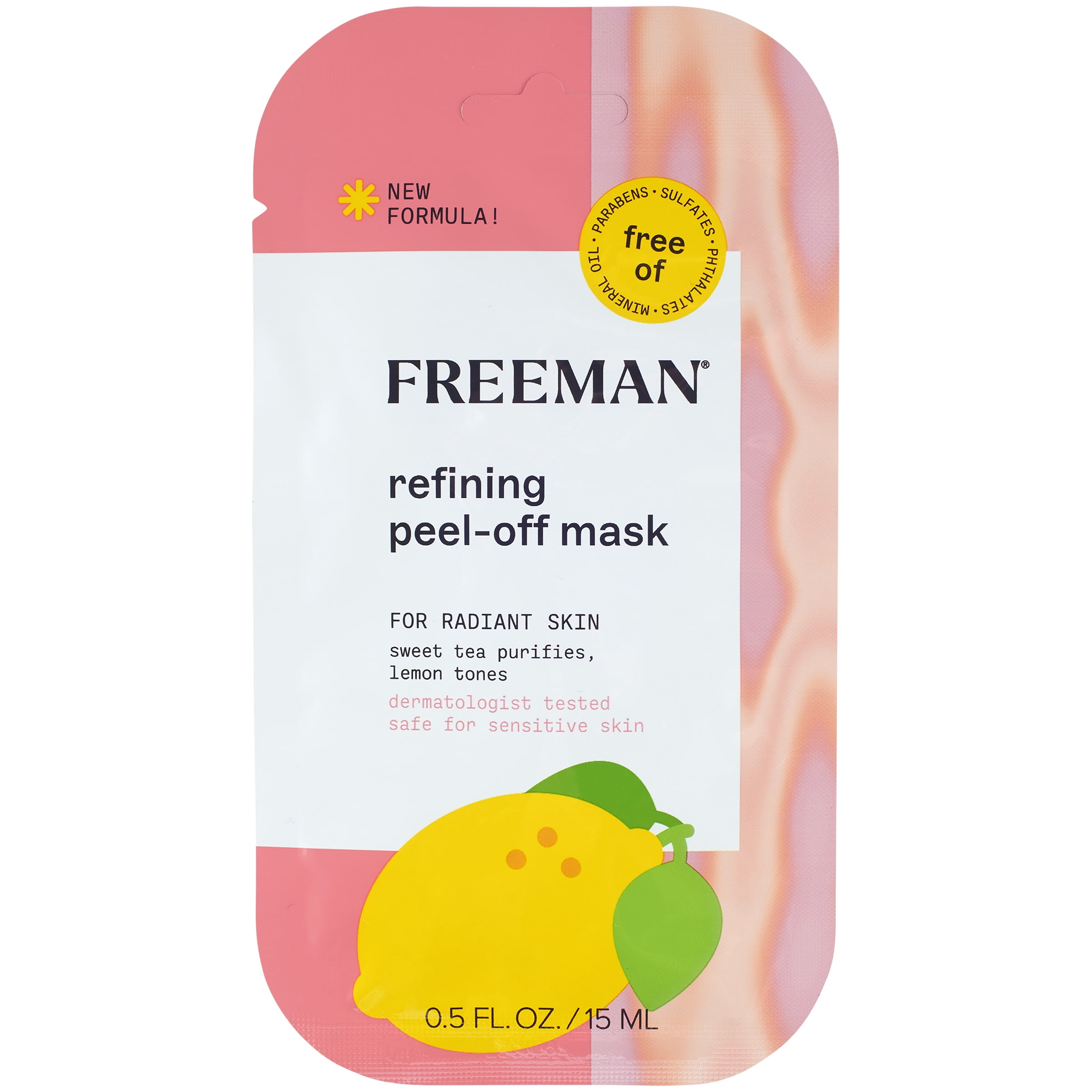 Freeman Clearing Sweet Tea & Lemon Peel-off Clay Facial Mask, 0.5 fl. oz. /15 ml Sachet