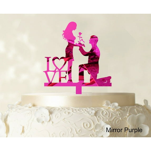 "Couple Wedding Cake Topper Personalized Mirror Cake Topper Color Option Available 5""-7"" Inches Wide"