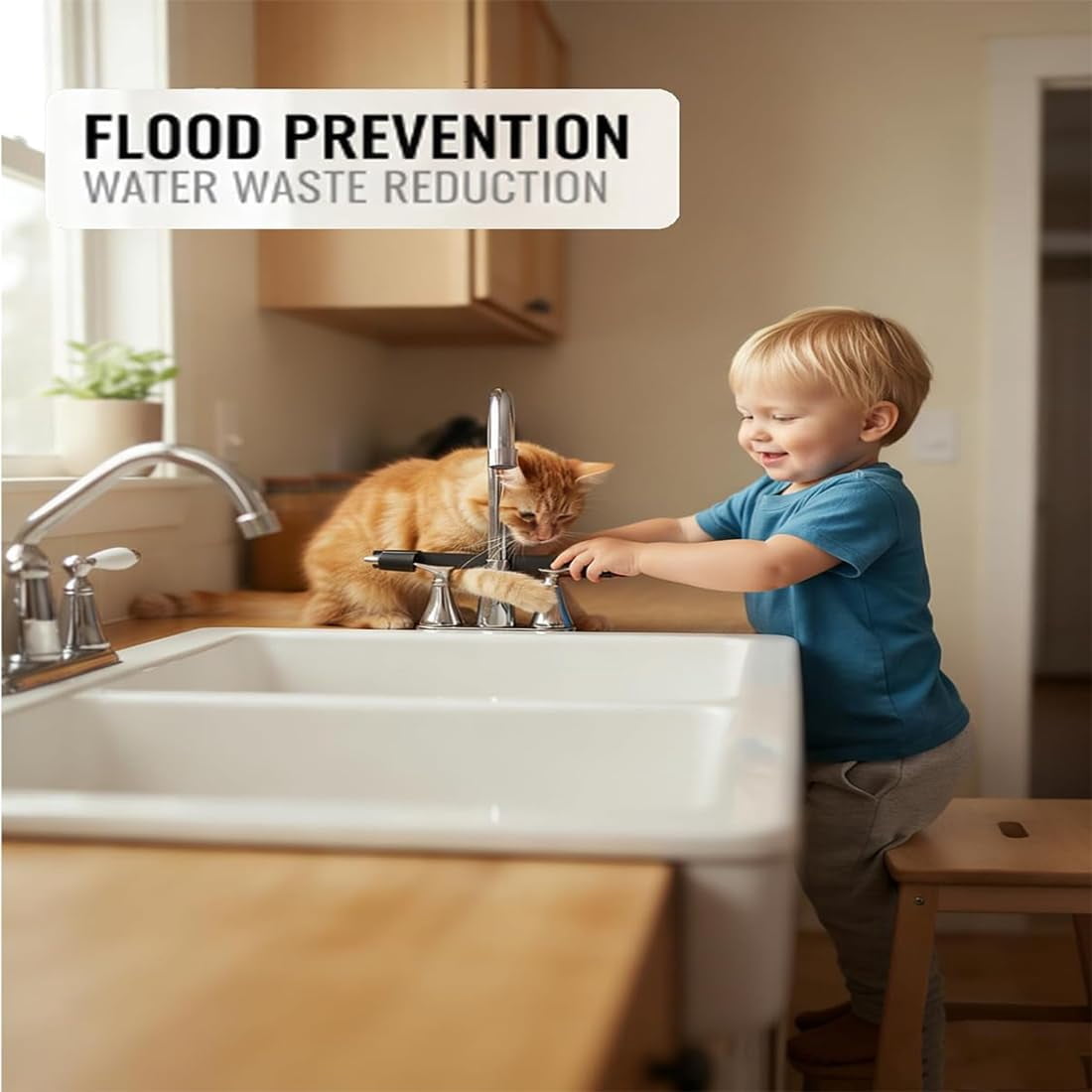 2026 New Child & Pet Safety Guard with Central Pipe Fixation, Universal Faucet Handle Lock for Double Sinks, Anti-Slip Kitchen Bathroom Stopper, Prevent Flooding