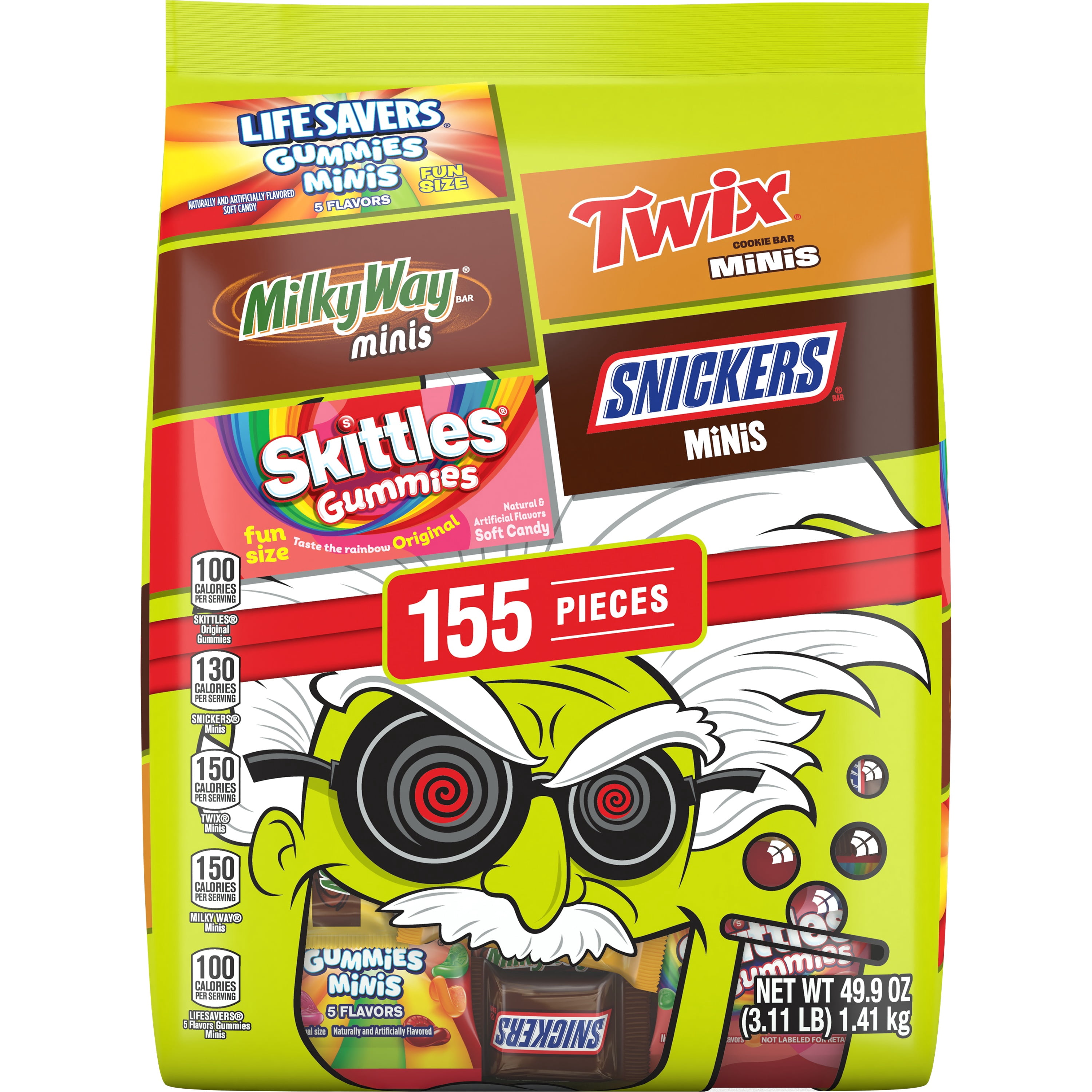 (5 pack) Snickers, Skittles Gummies & More Halloween Candy Variety Pack - 155 Ct Bulk Bag