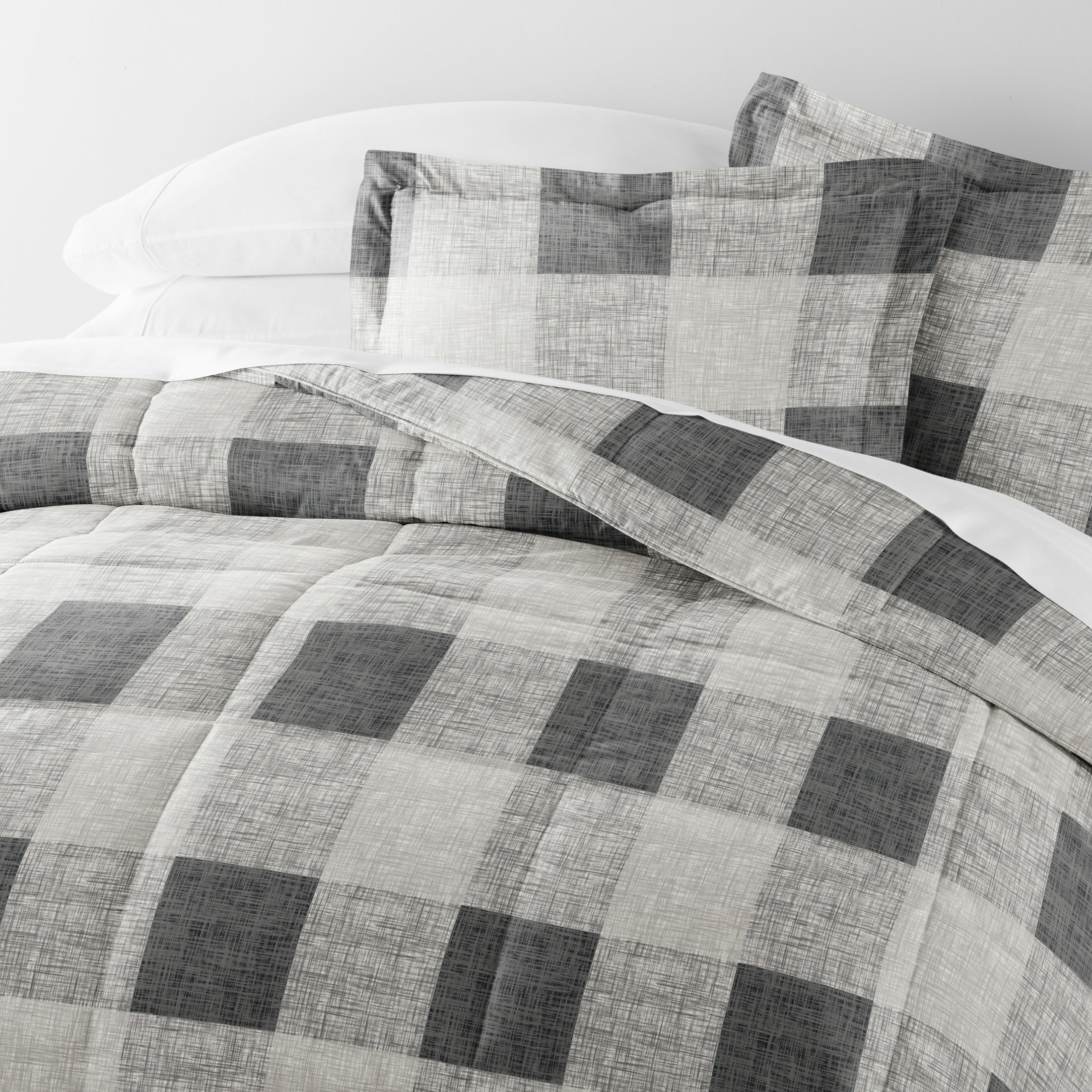All Season Ultra Soft Comforter Set Down-Alternative Bedding in Gray Plaid Gingham for King/Cal King by Comfort Canopy