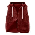 thumbnail image 5 of larppty Trendy Fleece Vest Women Sleeveless Casual Jacket Outerwear Winter Warm Lightweight Button Down Hooded Waistcoat with Pockets (Wine, L), 5 of 5