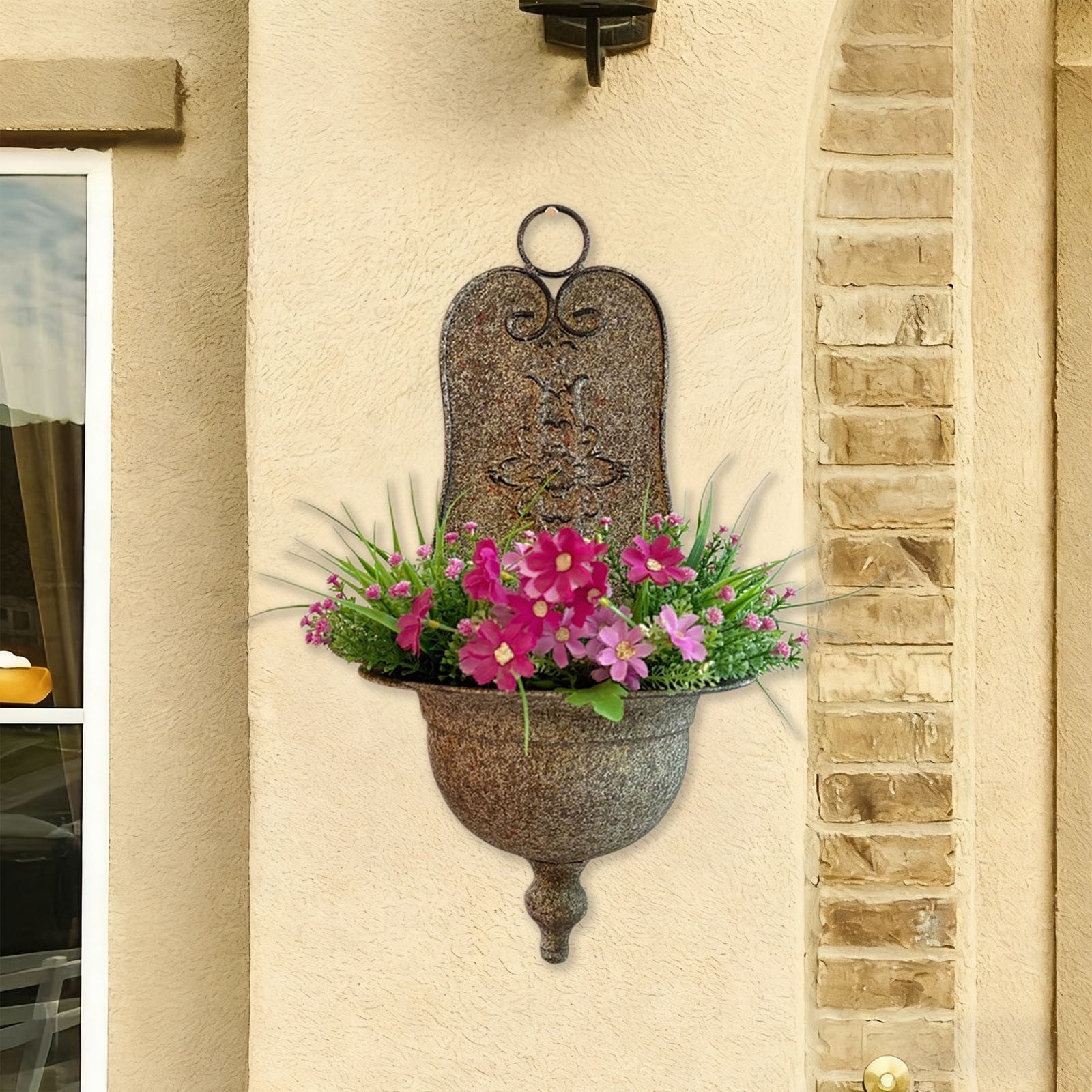 Plant Pots Antique Victorian Style Metal Wall Planter Holder Half Round Hanging Basket Flower Pots Unique Pastoral Retro Decoration For Air Plants Indoor