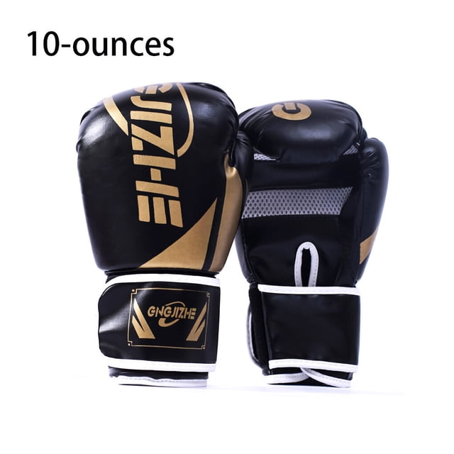 1 Paire Femmes Hommes Gants de Boxe Portables Entraînement Pratique Réglable Mitaines de Poinçonnage Protecteur de Main Accessoires d'Engrenages de Sport Noir 10oz
