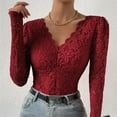 thumbnail image 6 of TNOBHG Slim Fit Bodysuit Women's Lace Bodysuit Flower Embroidery Deep V Neck Long Sleeve Slim Fit See-through Solid Color Soft Breathable Spring Playsuit, 6 of 8