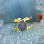 Maya Textured Adjustable 18k Gold-Plated Ring With Oval Labradorite Stone