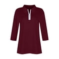 thumbnail image 7 of Lumtrix Women'S V Neck 3/4 Sleeve Tops Quarter Zip Collared Shirts Summer Tees Dressy Casual Top Wine 3XL, 7 of 7