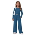 thumbnail image 6 of UACY Girl's 2 Piece Matching Lounge Set Long Sleeve Side Ruching Top Wide Leg Drawstring Pants Set with Pockets, 6 of 9