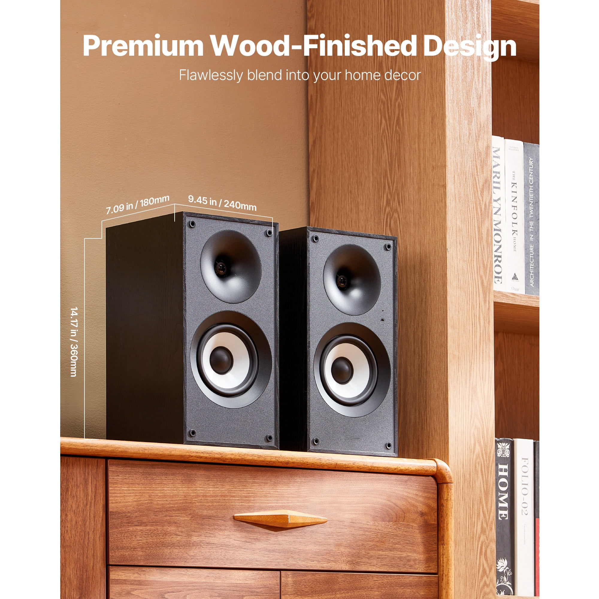 KFFKFF Powered Bookshelf Speakers, 25W x 2, Active Studio Monitor with 5.5-Inch Woofer, Multiple Connectivity Options Including Bluetooth/RCA/Coaxial/Optical/USB/Subwoofer, Wooden Cabinet Design