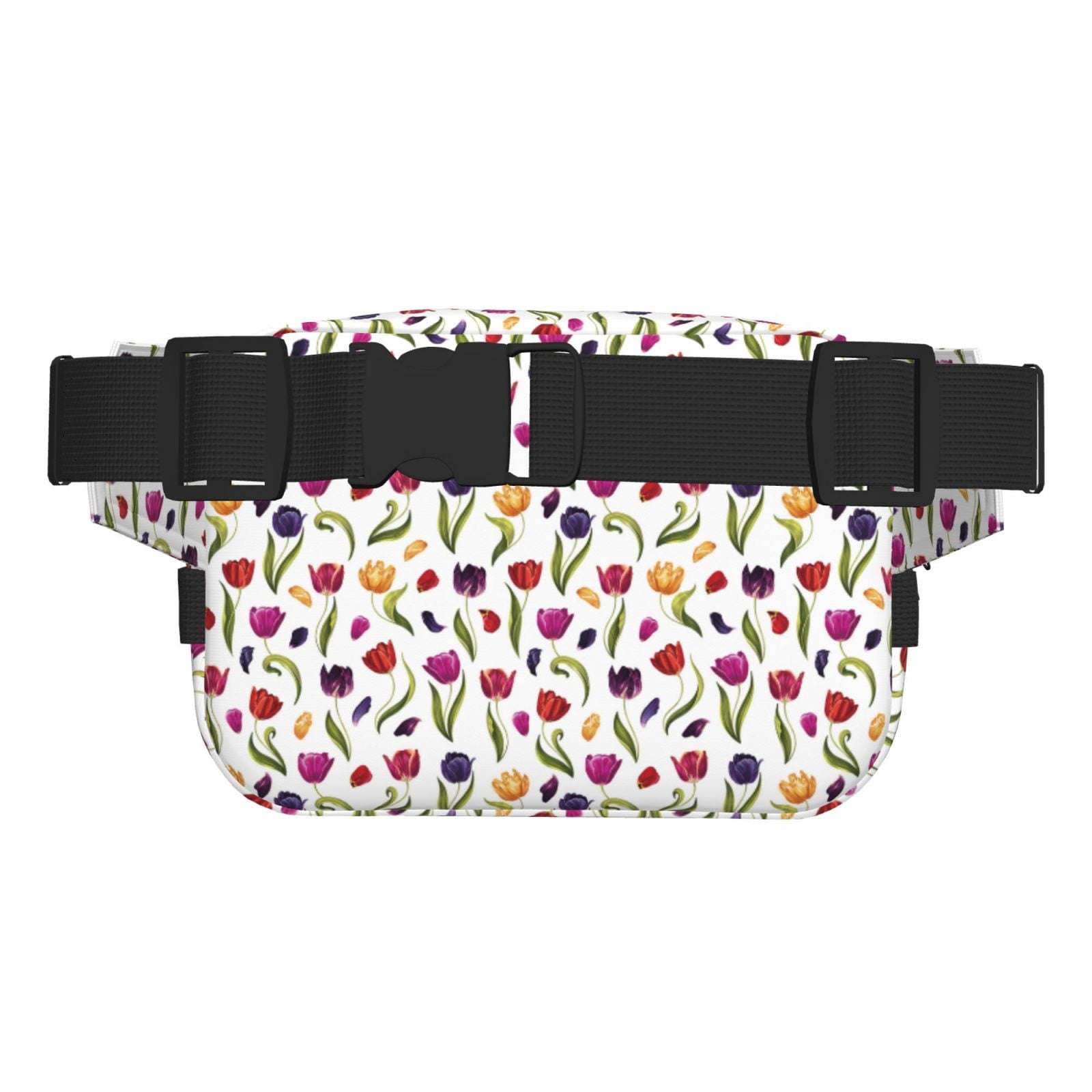 Picia Tulips Flowers Print Square Double-Layer Waist Bag Mini Adjustable Waist Belt Bag Exercise Running Travel Hiking