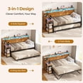 thumbnail image 5 of Daybed Twin with Pop Up Trundle, Farmhouse Wooden Day Bed Frame with 3 Storage Drawers and Shelves, Twin to King Daybed with Charging Station and LED Lights for Bedroom, Rustic Brown, 5 of 9