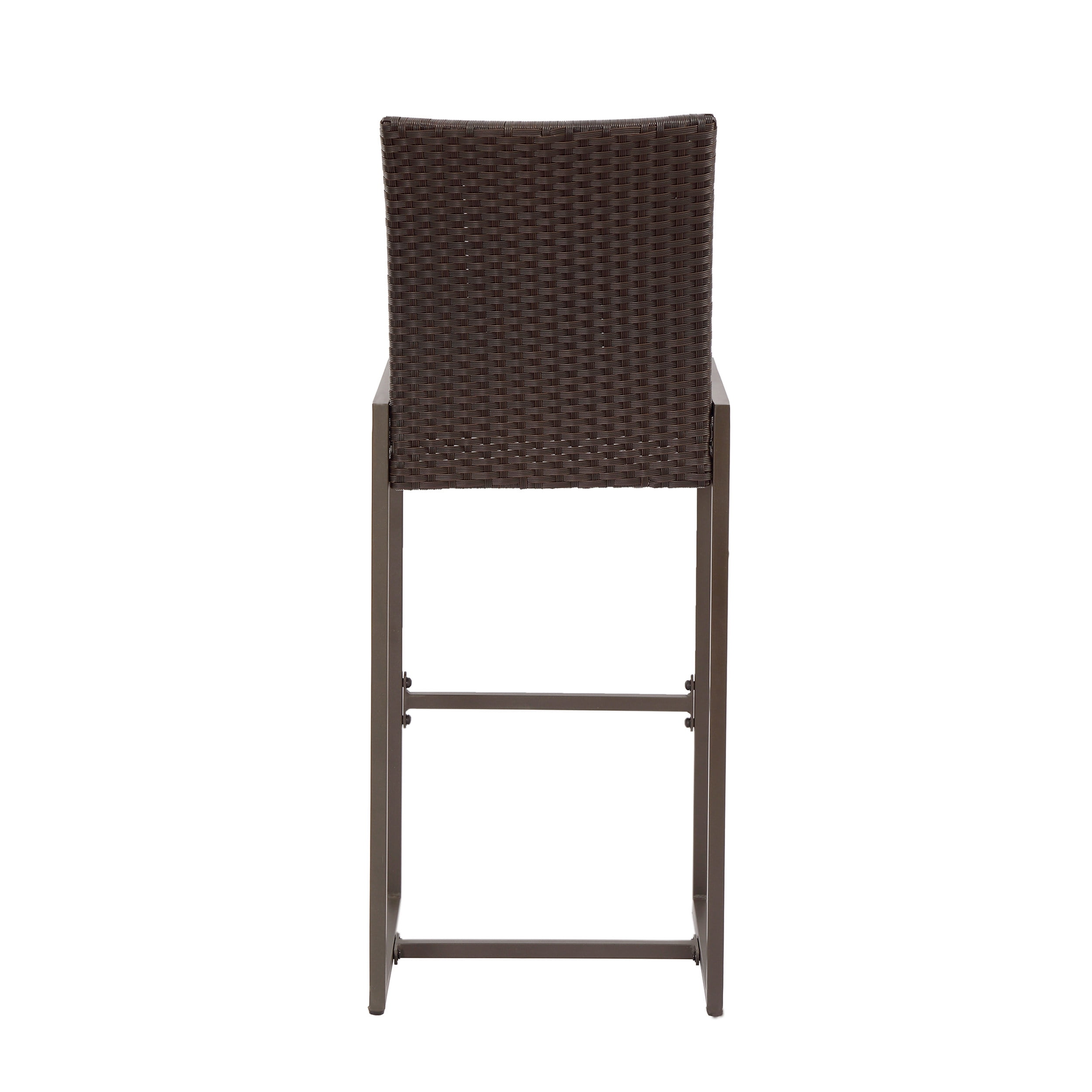 Outdoor Wicker Bar Stool Set of 2, Height Leisure Seats for Patio Bar, Dark Brown and Grey