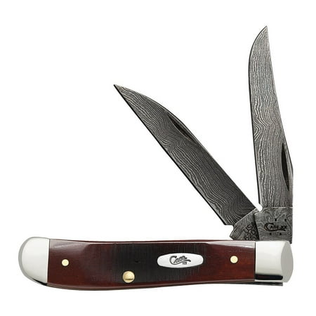 Damascus Mini Trapper - CASE XX Sawcut Chestnut Bone Carbon Damascus Steel Mini Trapper 1/500 Pocket Knife Knives