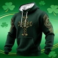 thumbnail image 2 of Ludearly St. Patrick's Day Hoodies for Men Irish Shamrock Casual Clover Graphic Waffle Knit Pullover Casual Shirt Holiday Outfit Dark Green8&S, 2 of 4