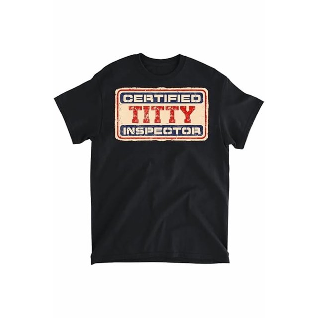 Camiseta gráfica divertida "Inspector de tetas certificado" de Local Warehouse - 100 % algodón. Camiseta holgada de manga corta con estampado vintage desgastado. Lavable a máquina. Camisa informal par