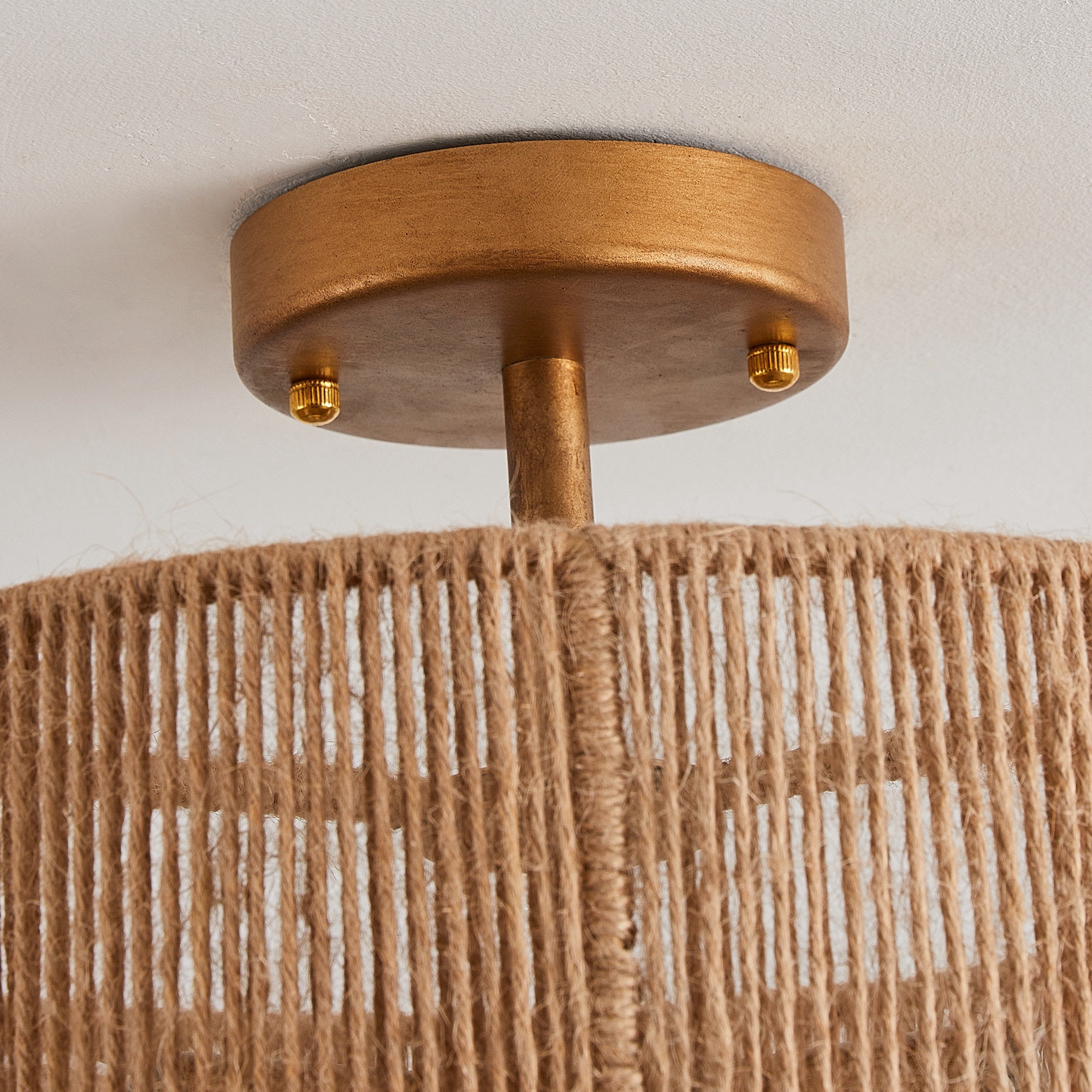 Parrot Uncle 15.4" Boho Hemp Rope Semi-Flush Mount Retro Gold Ceiling Lights Fixture