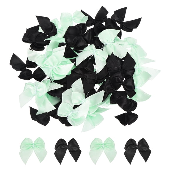 50Pcs Mini Ribbon Bow 1" Mini Fabric Satin Ribbon Flower Bows for Craft DIY Sewing Wedding Birthday Party Black & Green