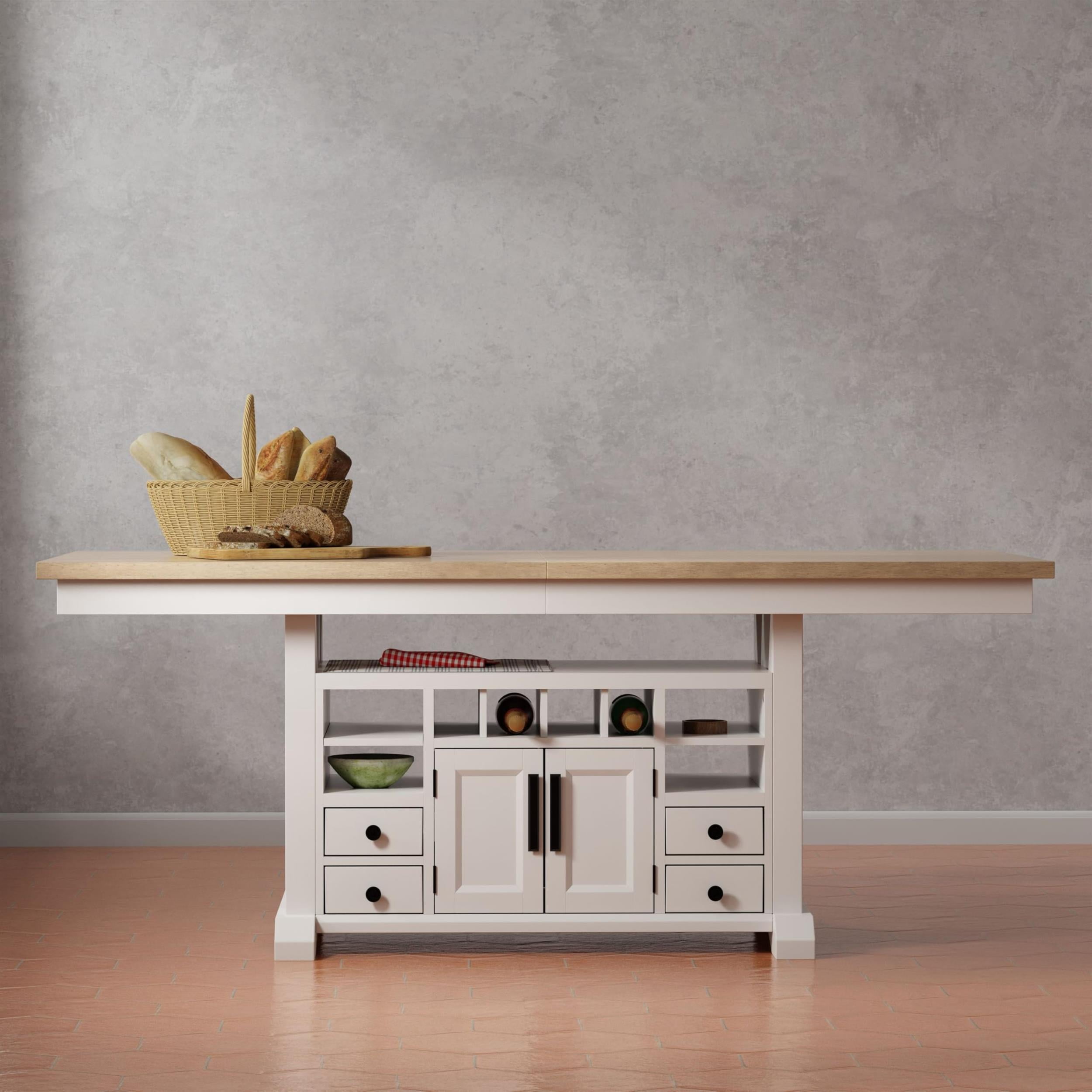 Pemberly Row 72" Wood Island Extendable Dining Table in White