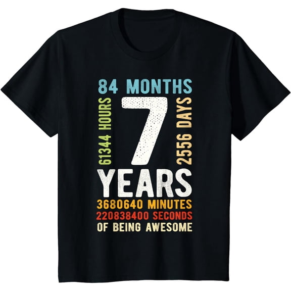 7th Birthday 7 Years Old Vintage Retro 84 Months T-Shirt mens t shirt,black,women,funny,misfits,men,journey,t-shirt