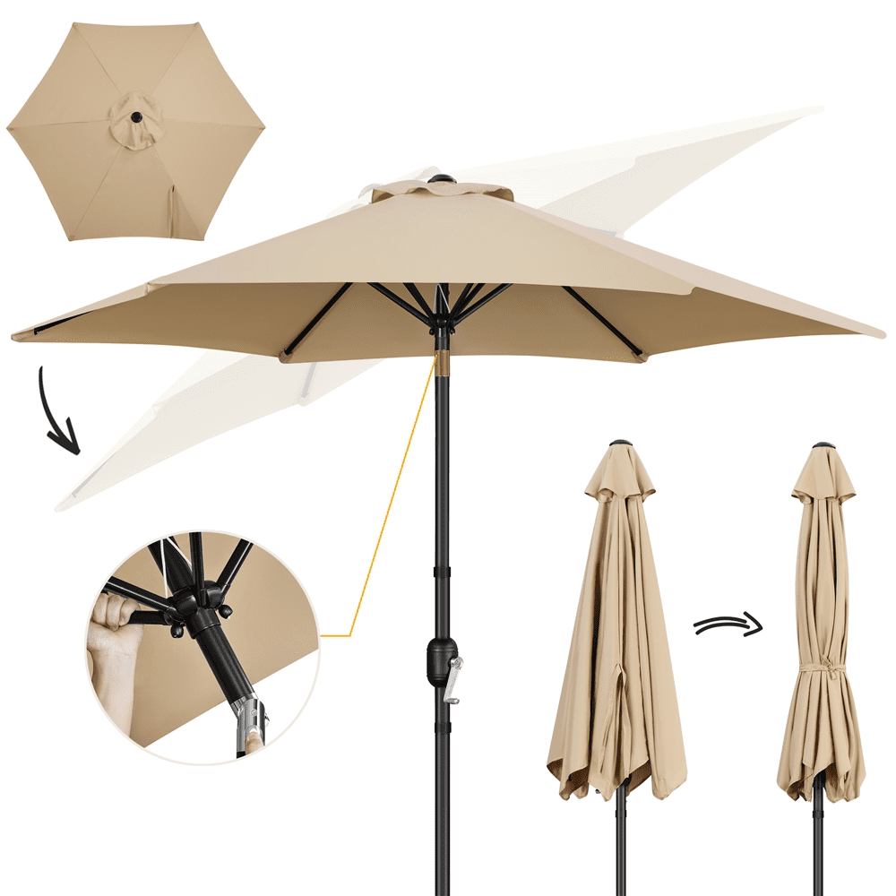 Alden Design 9 ft Tan Solid Print Octagon Market Patio Umbrellas, Adjustable Height