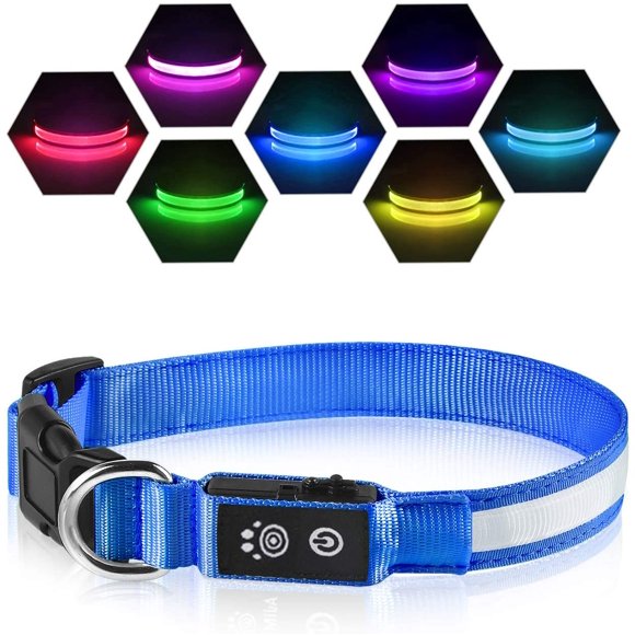 PcEoTllar LED Dog Collar Rechargeable Waterproof 7 Color Change Light Up Dog Collars