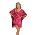 thumbnail image 4 of Beautybatik Fuchsia Womens Boho Hippie Batik Tie Dye Plus Size Tunic Blouse Kaftan Top Xl, 4 of 7