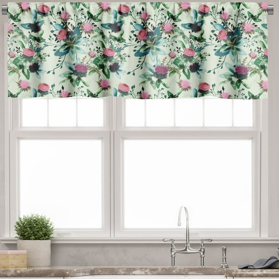 Ambesonne Floral Valance Pack of 2, Clovers in Watercolor Style, 54"X12", Dried Rose Fern Green