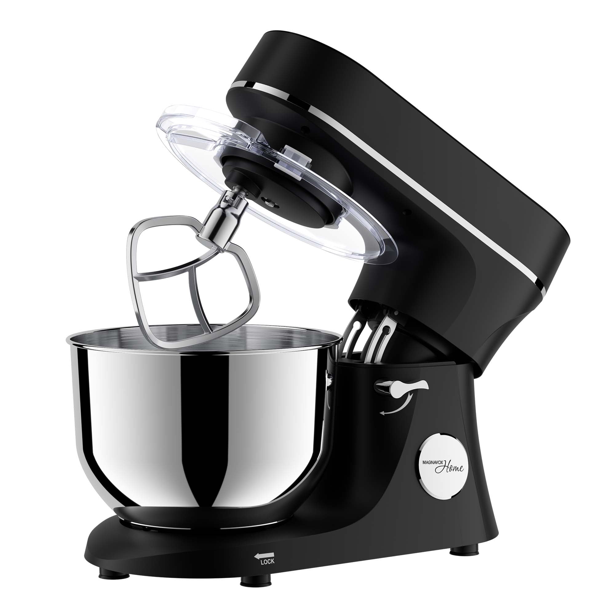 Magnavox 6.0L Digital Touch Screen Stand Mixer with Stainless Steel Bowl, 11-Speed, Tilt-Head, Planetary Mixing, 660W Motor, Dough Hook, Beater, Whisk, Bowl Cover, Black